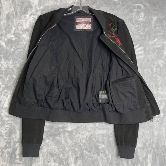 Andrew Marc Elie Suede Leather Bomber Jacket Womens XS Floral Embroidered AM82 - Picture 2 of 12